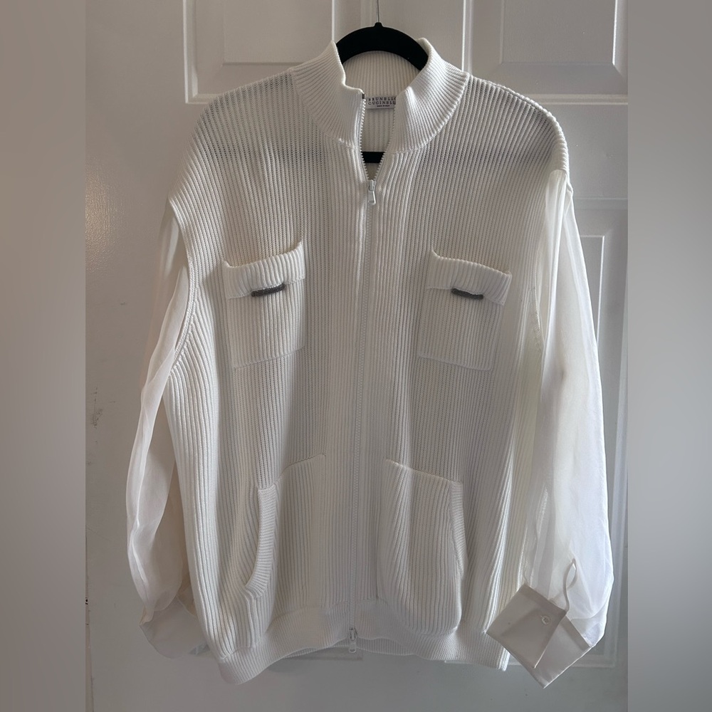 Brunello Cucinelli Cream Ribbed Cardigan